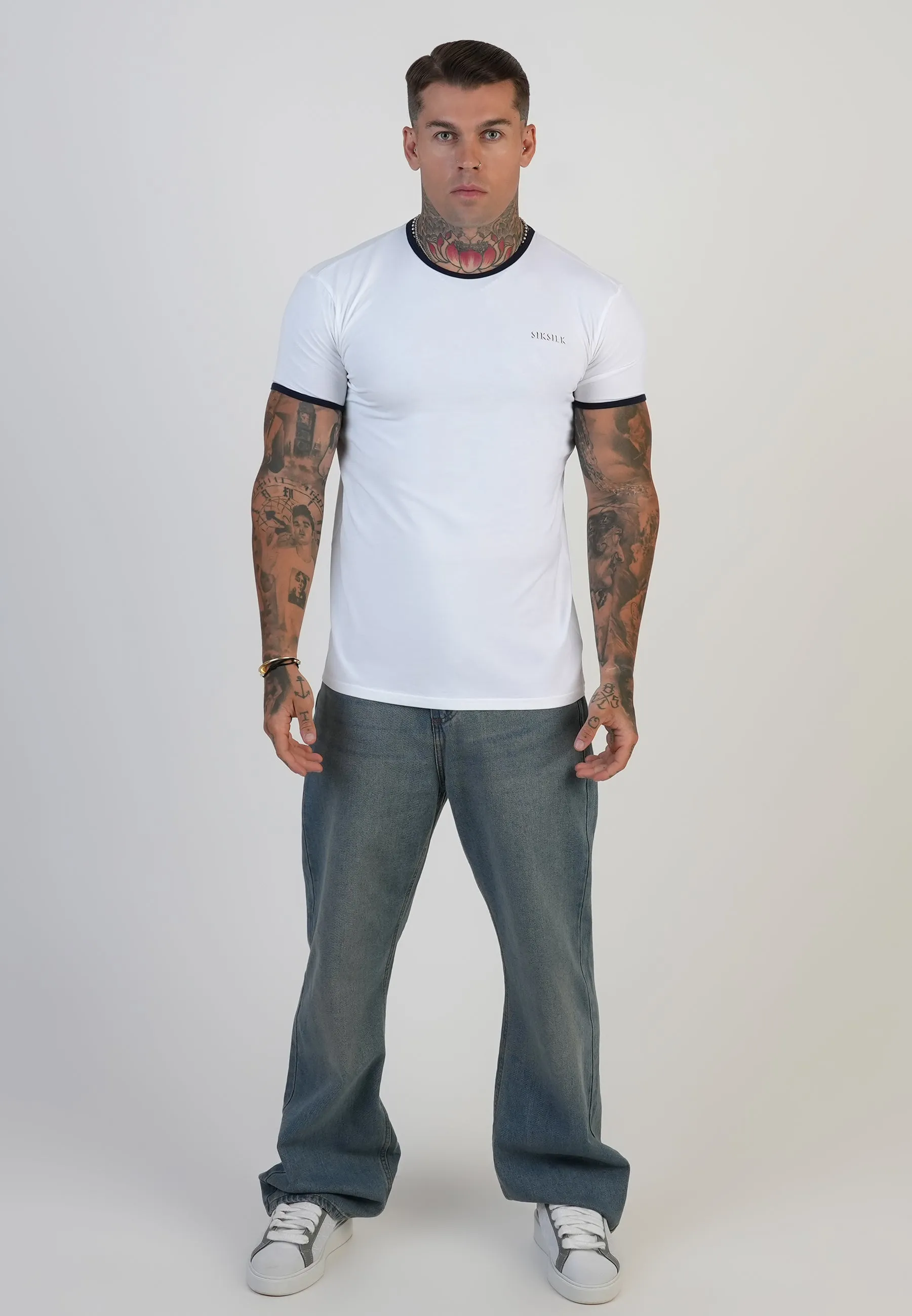 White and Navy Ringer T-Shirt sold by Siksilk product image thumbnail 3