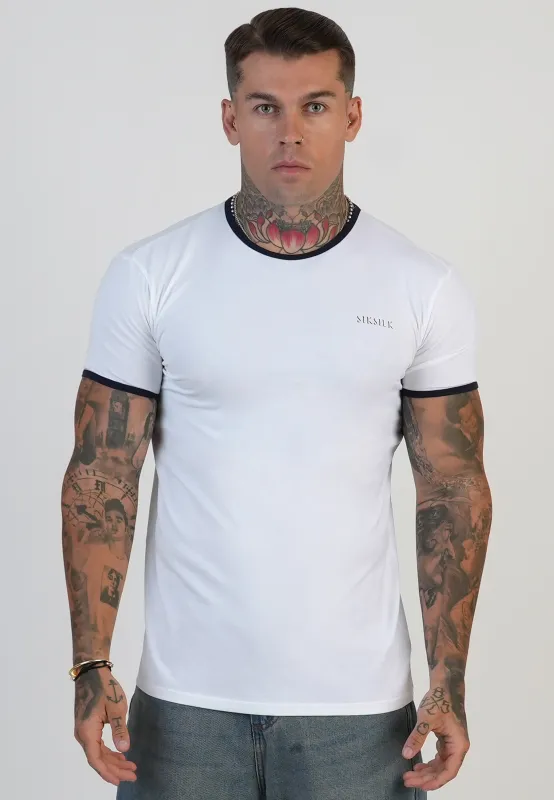 White and Navy Ringer T-Shirt sold by Siksilk