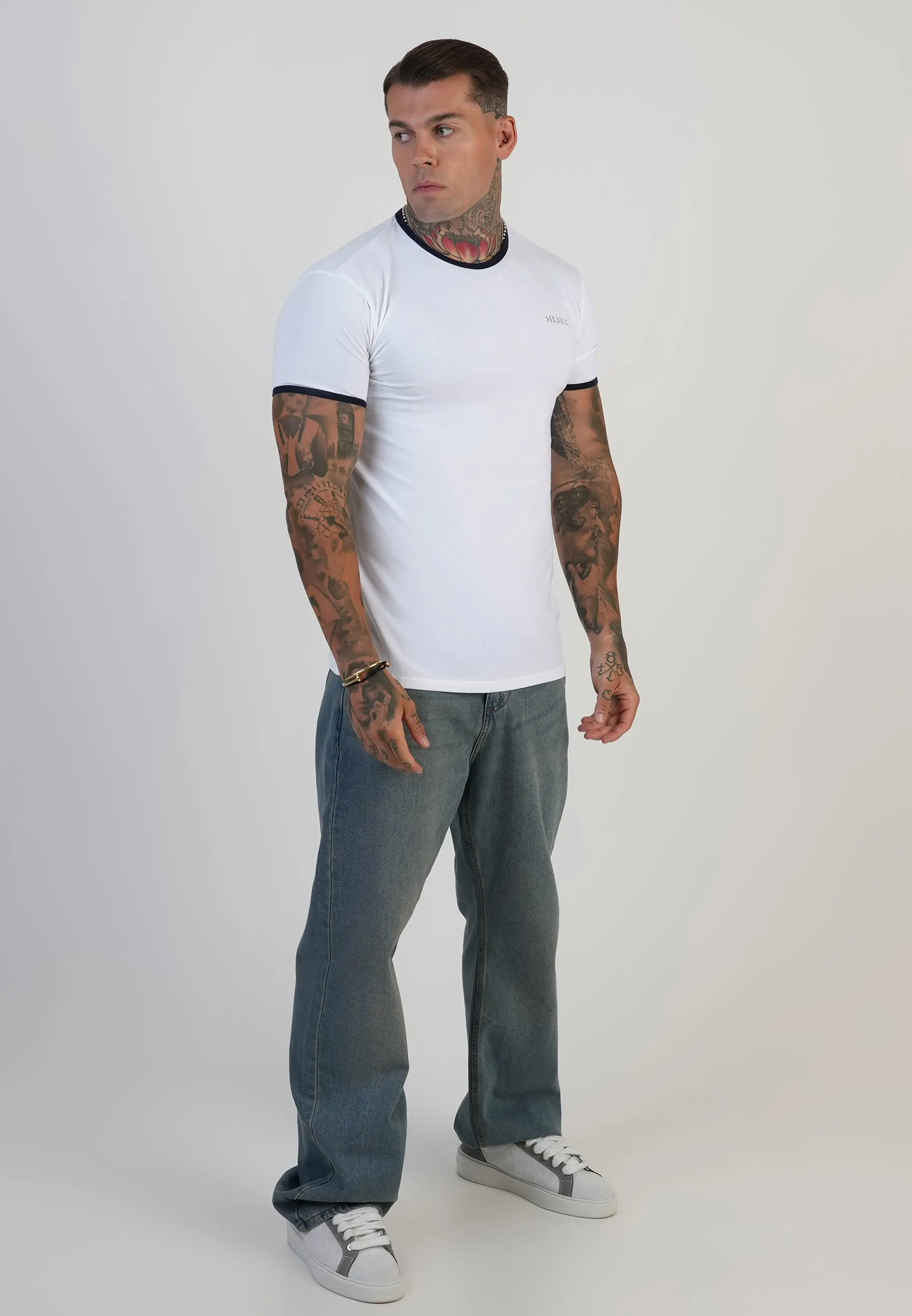 White and Navy Ringer T-Shirt sold by Siksilk product image thumbnail 4