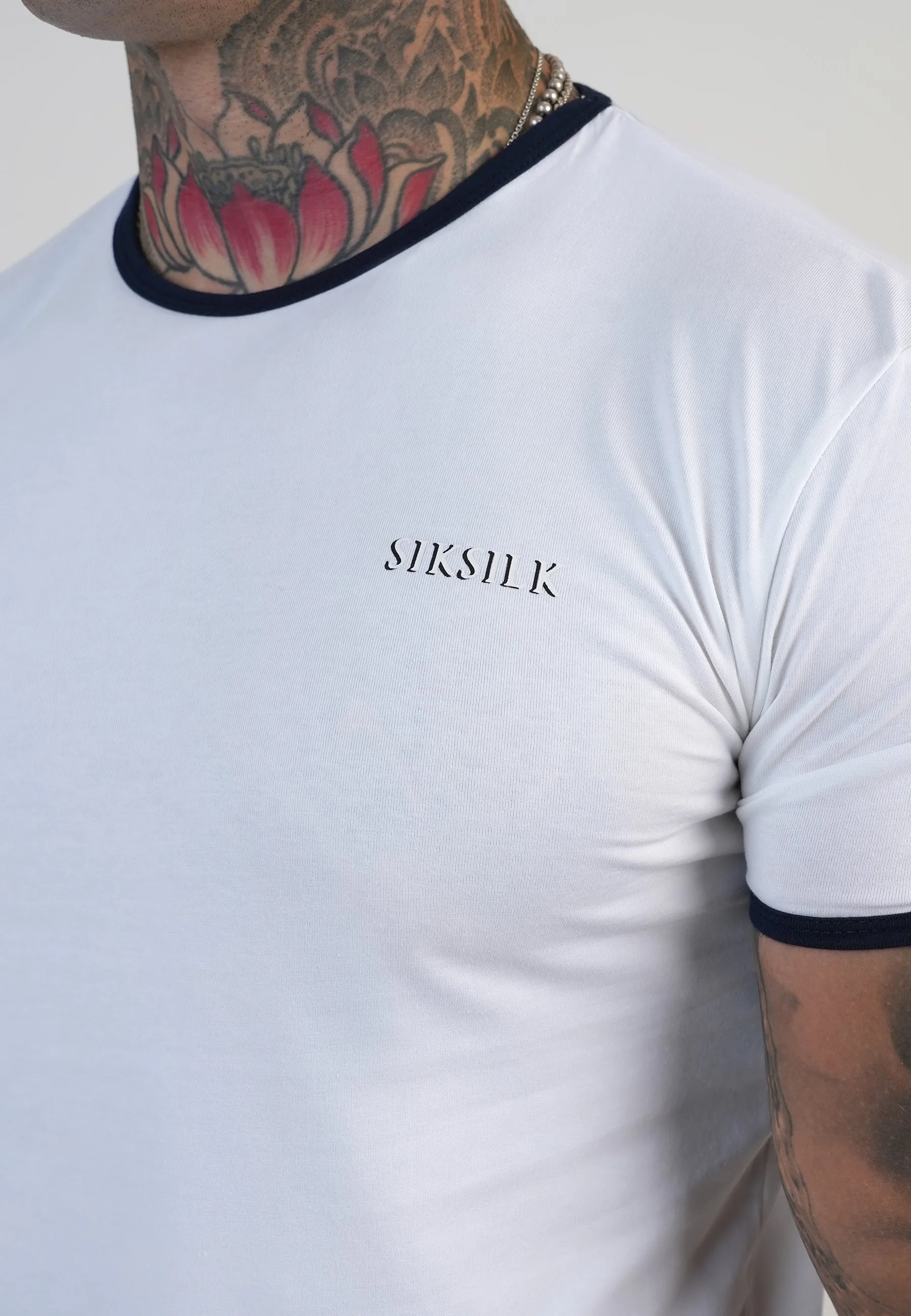 White and Navy Ringer T-Shirt sold by Siksilk product image thumbnail 2