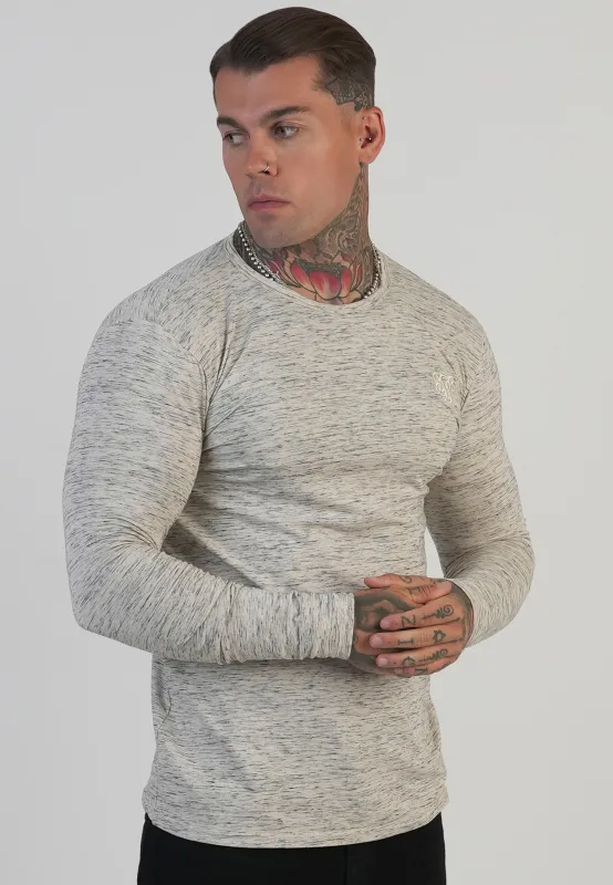 White LS Marl T-Shirt sold by Siksilk