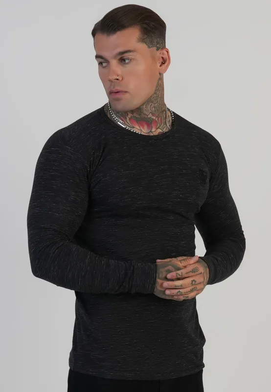 Black LS Marl T-Shirt sold by Siksilk