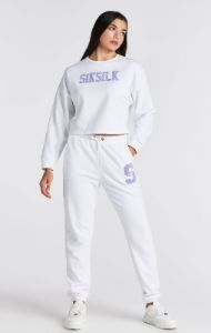 Girls White Varsity Logo Relaxed Jogger sold by Siksilk