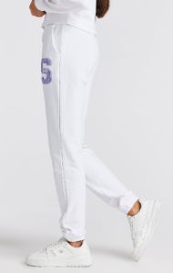 Girls White Varsity Logo Relaxed Jogger sold by Siksilk