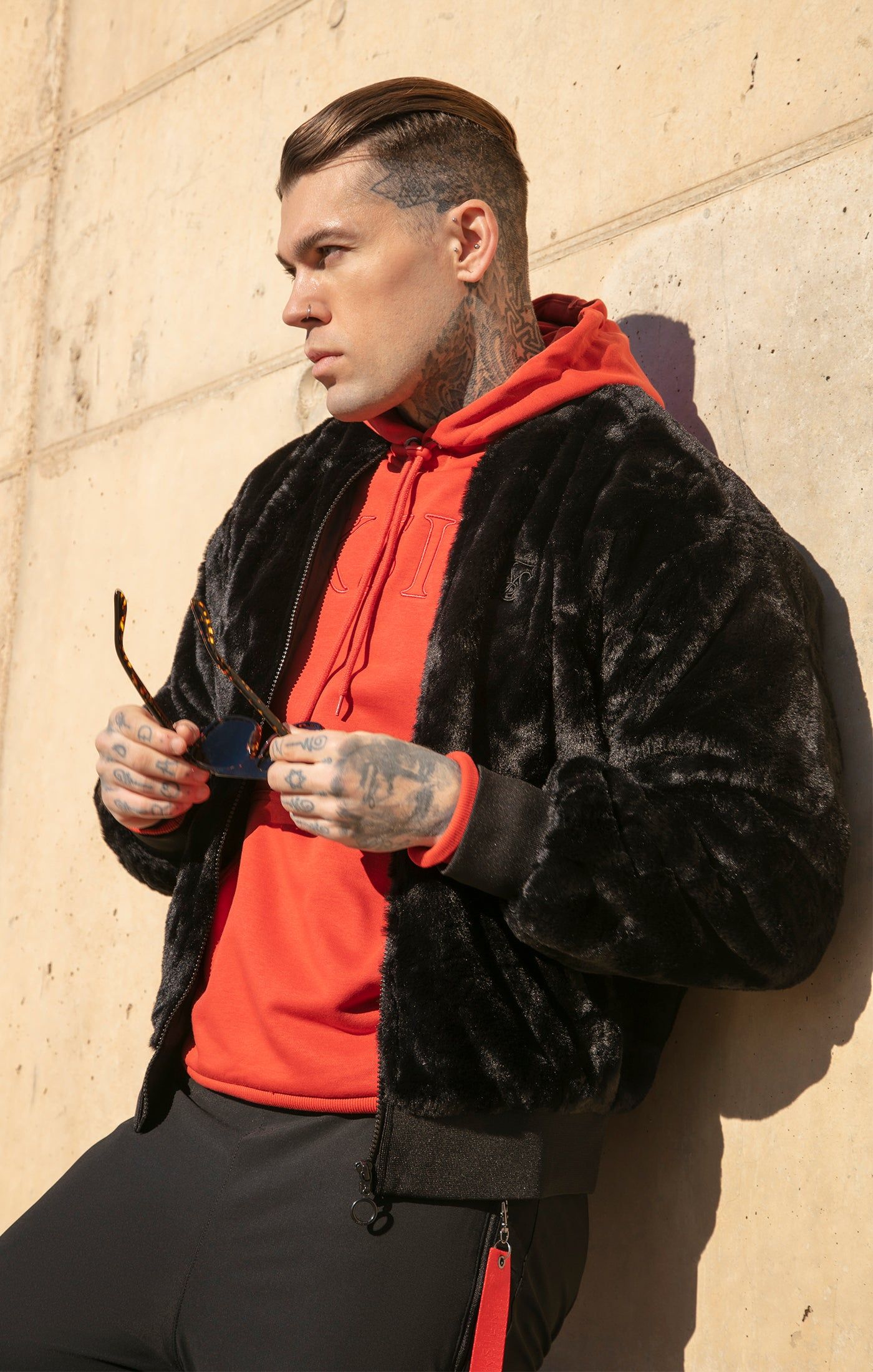 Black Faux Fur Bomber Jacket sold by Siksilk