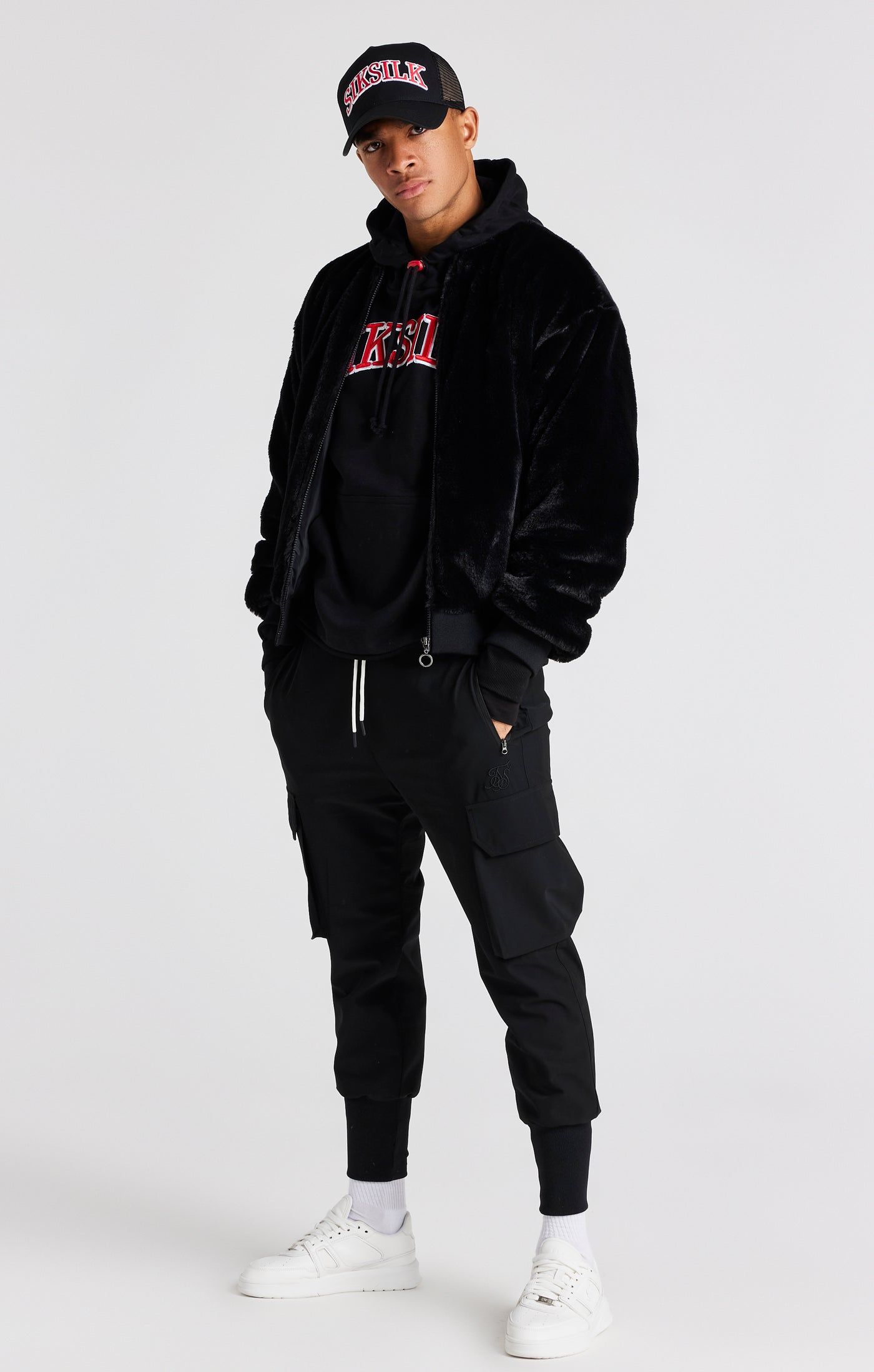 Black Faux Fur Bomber Jacket sold by Siksilk product image thumbnail 4