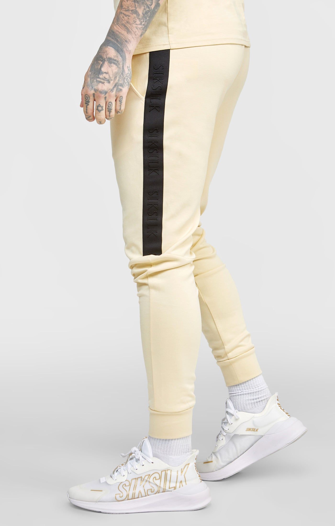 Beige Taped Cuffed Jogger sold by Siksilk product image thumbnail 2