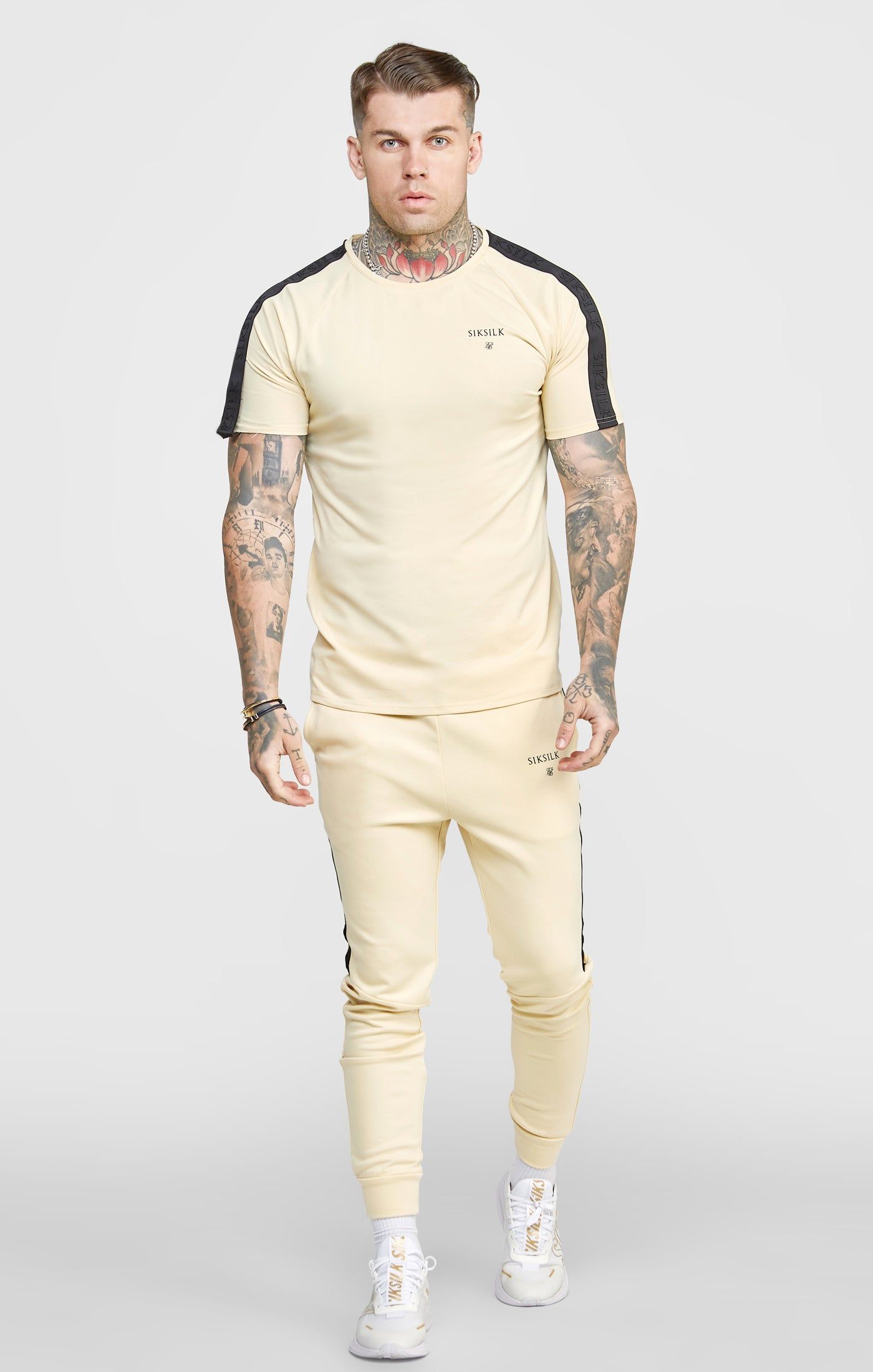 Beige Taped Cuffed Jogger sold by Siksilk product image thumbnail 3