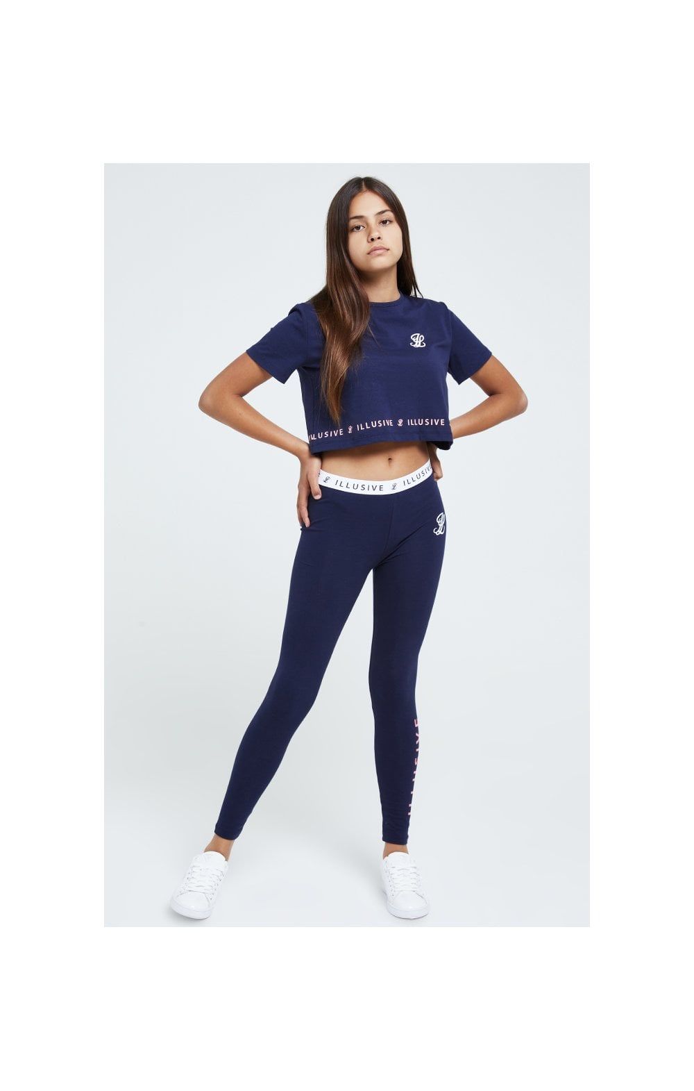 Illusive London Printed Hem Crop Tee - Navy sold by Siksilk product image thumbnail 3