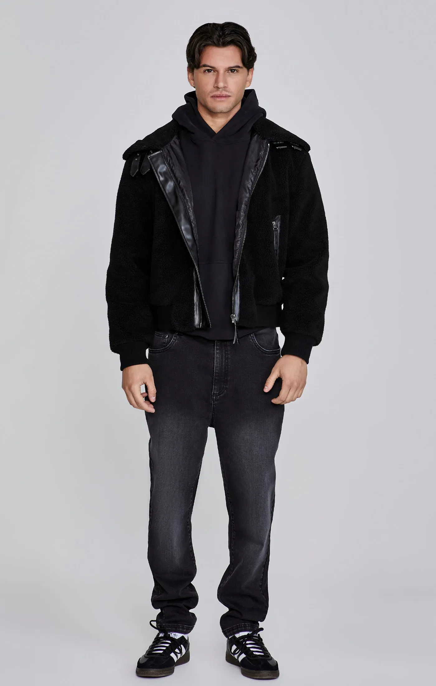 Black Sherpa Bomber Jacket sold by Siksilk product image thumbnail 2