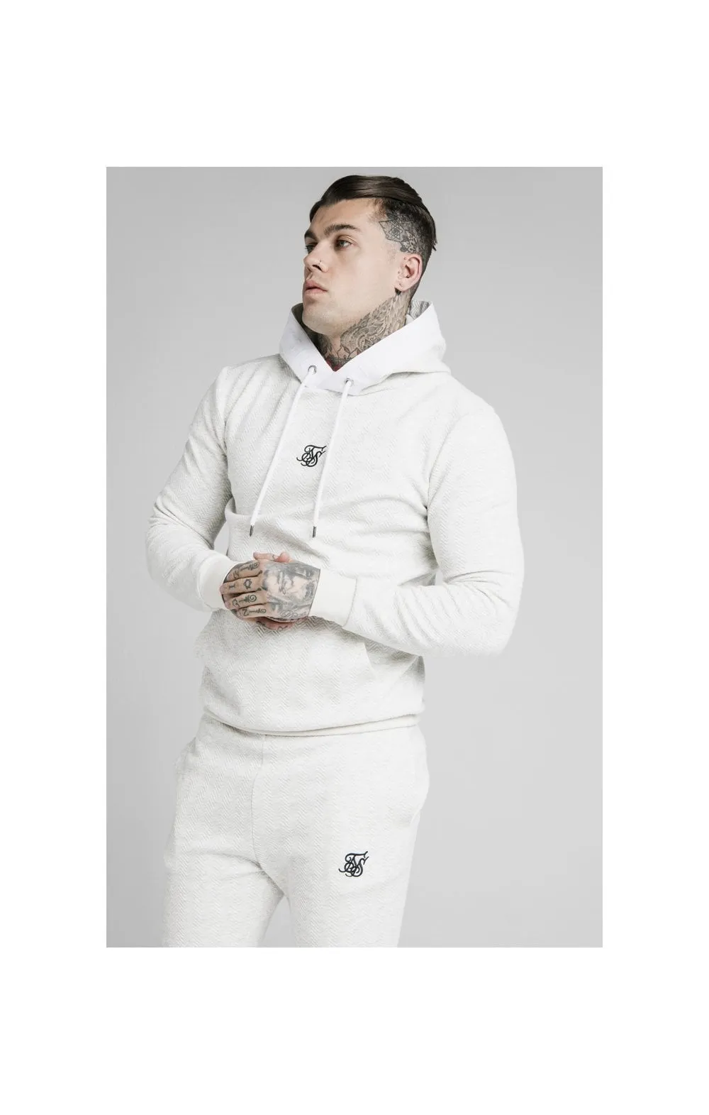 SikSilk Overhead Textured Tape Hoodie - Snow Marl sold by Siksilk
