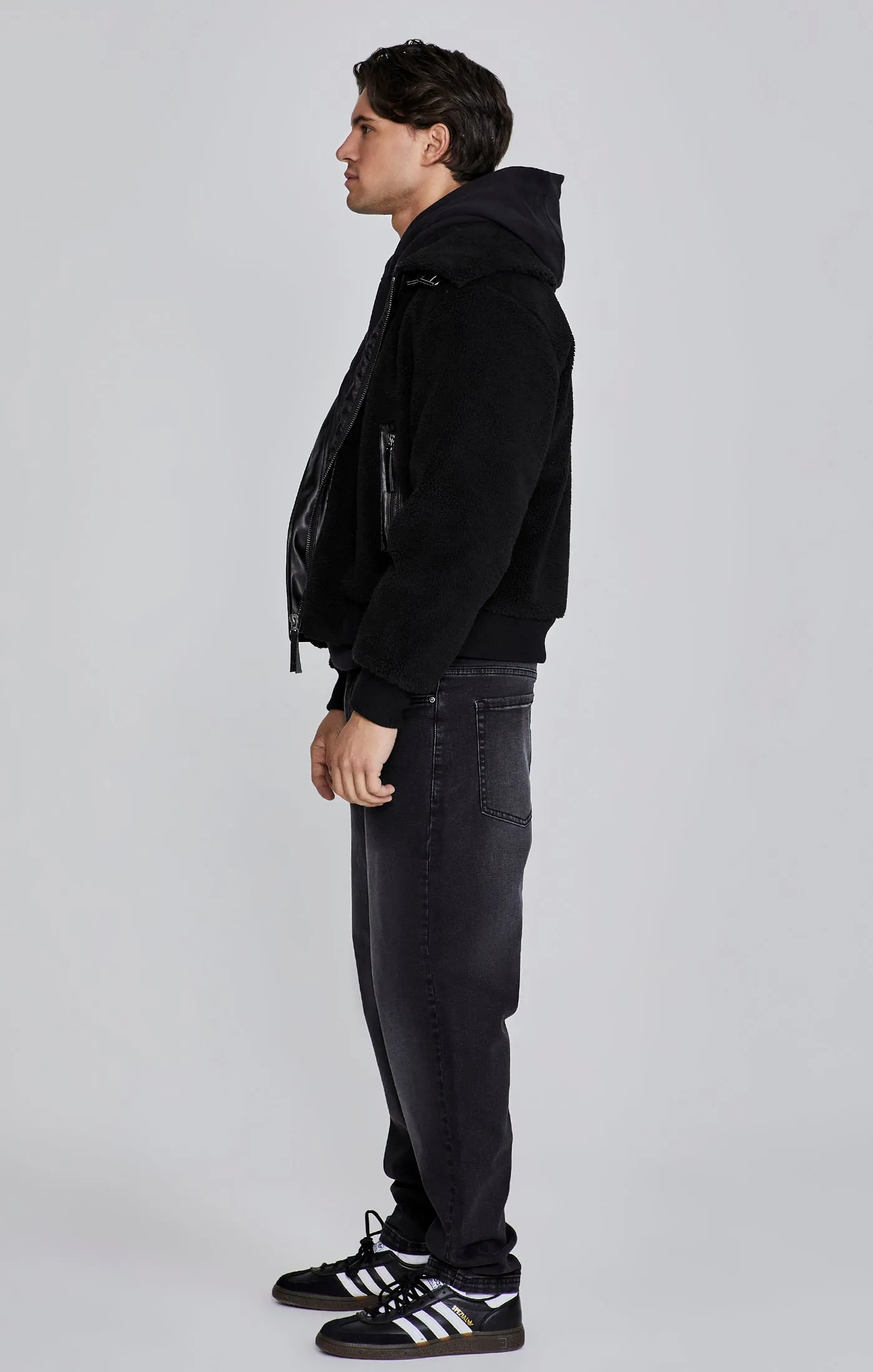 Black Sherpa Bomber Jacket sold by Siksilk product image thumbnail 4