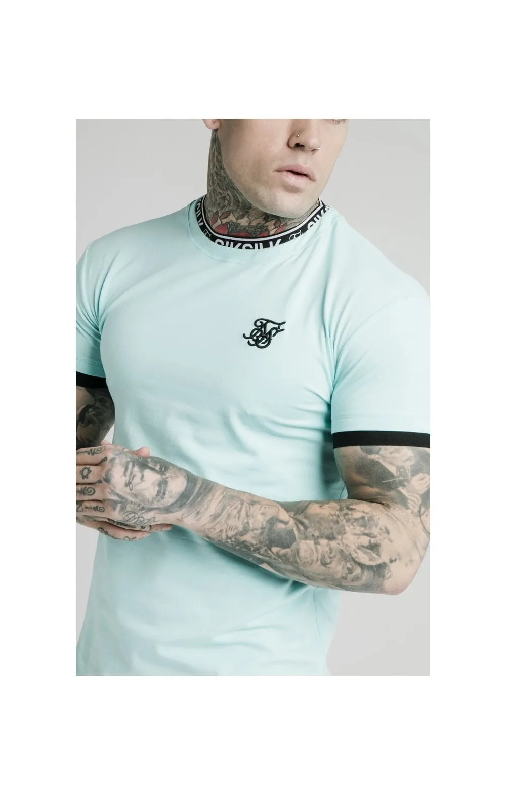 SikSilk S/S Inset Tape Collar Gym Tee - Teal sold by Siksilk product image thumbnail 2