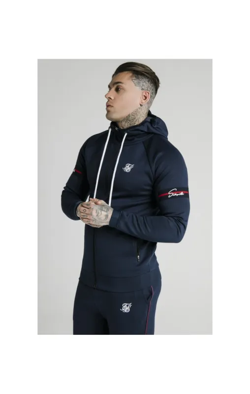 SikSilk Exposed Tape Zip Through Hoodie- Navy sold by Siksilk
