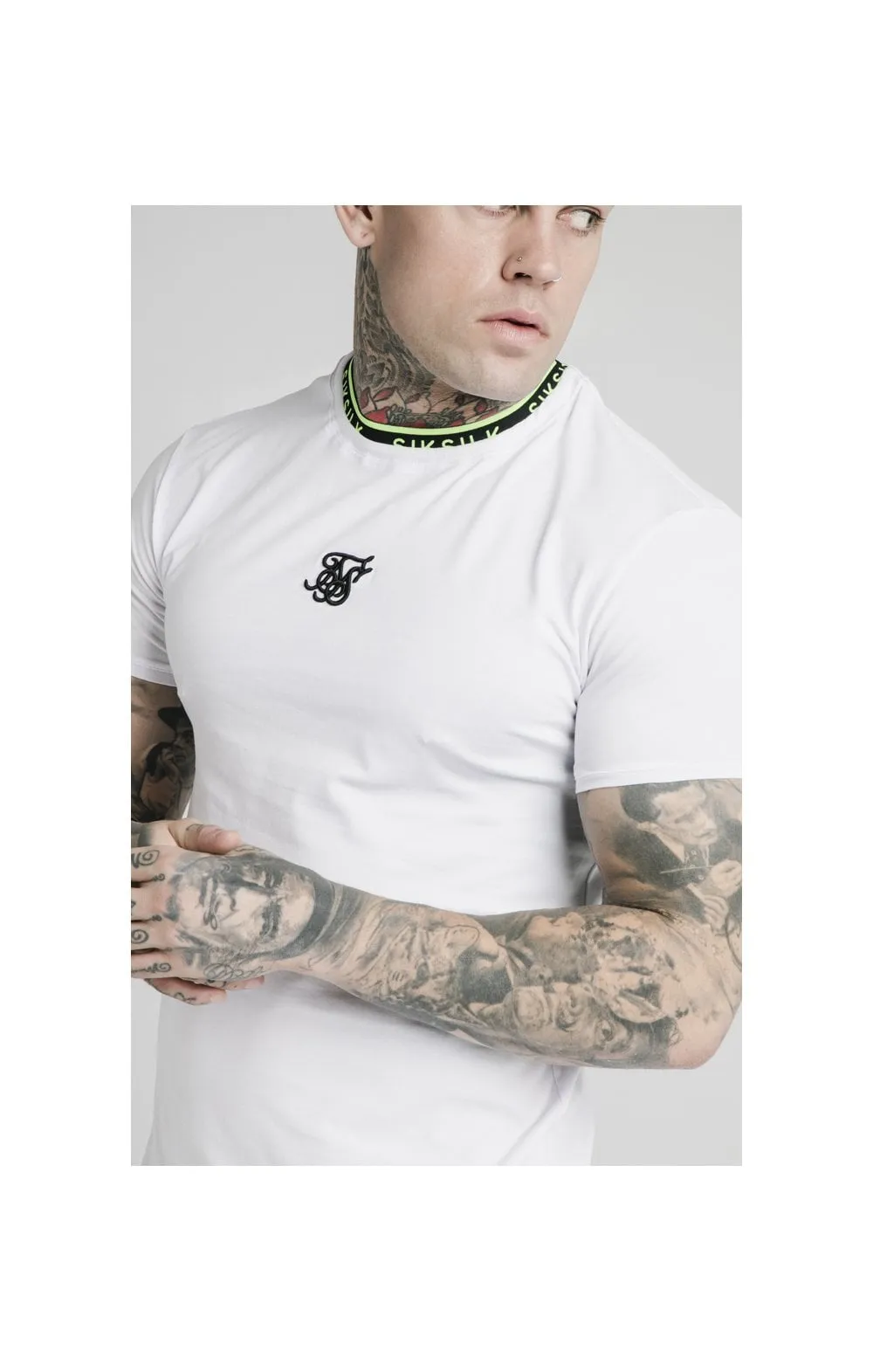 SikSilk Straight Hem Tape Collar Gym Tee - White sold by Siksilk product image thumbnail 2