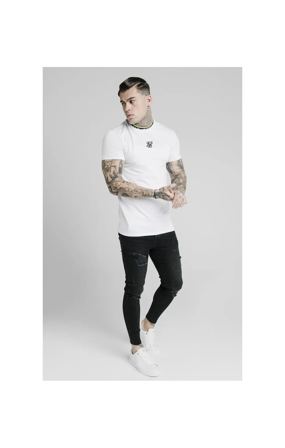SikSilk Straight Hem Tape Collar Gym Tee - White sold by Siksilk product image thumbnail 3