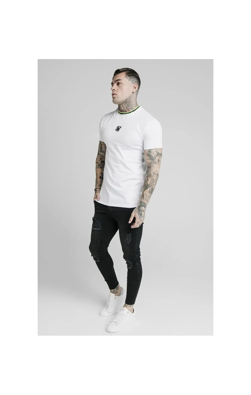 SikSilk Straight Hem Tape Collar Gym Tee - White sold by Siksilk product image thumbnail 4