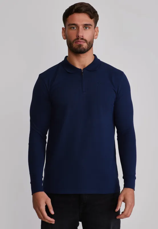Navy LS Zip Polo T-Shirt sold by Siksilk