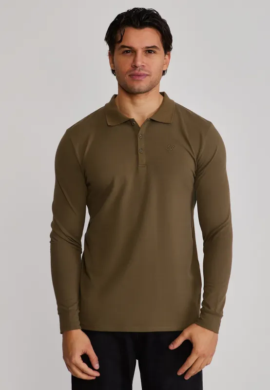 Khaki Green LS Button Polo sold by Siksilk