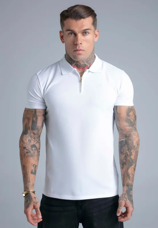 White Zip Polo T-Shirt made by Siksilk
