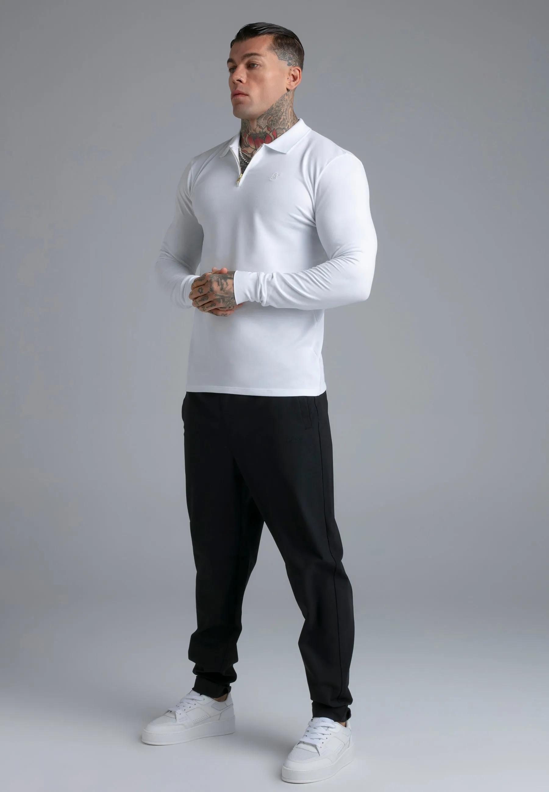White LS Zip Polo T-Shirt sold by Siksilk product image thumbnail 4