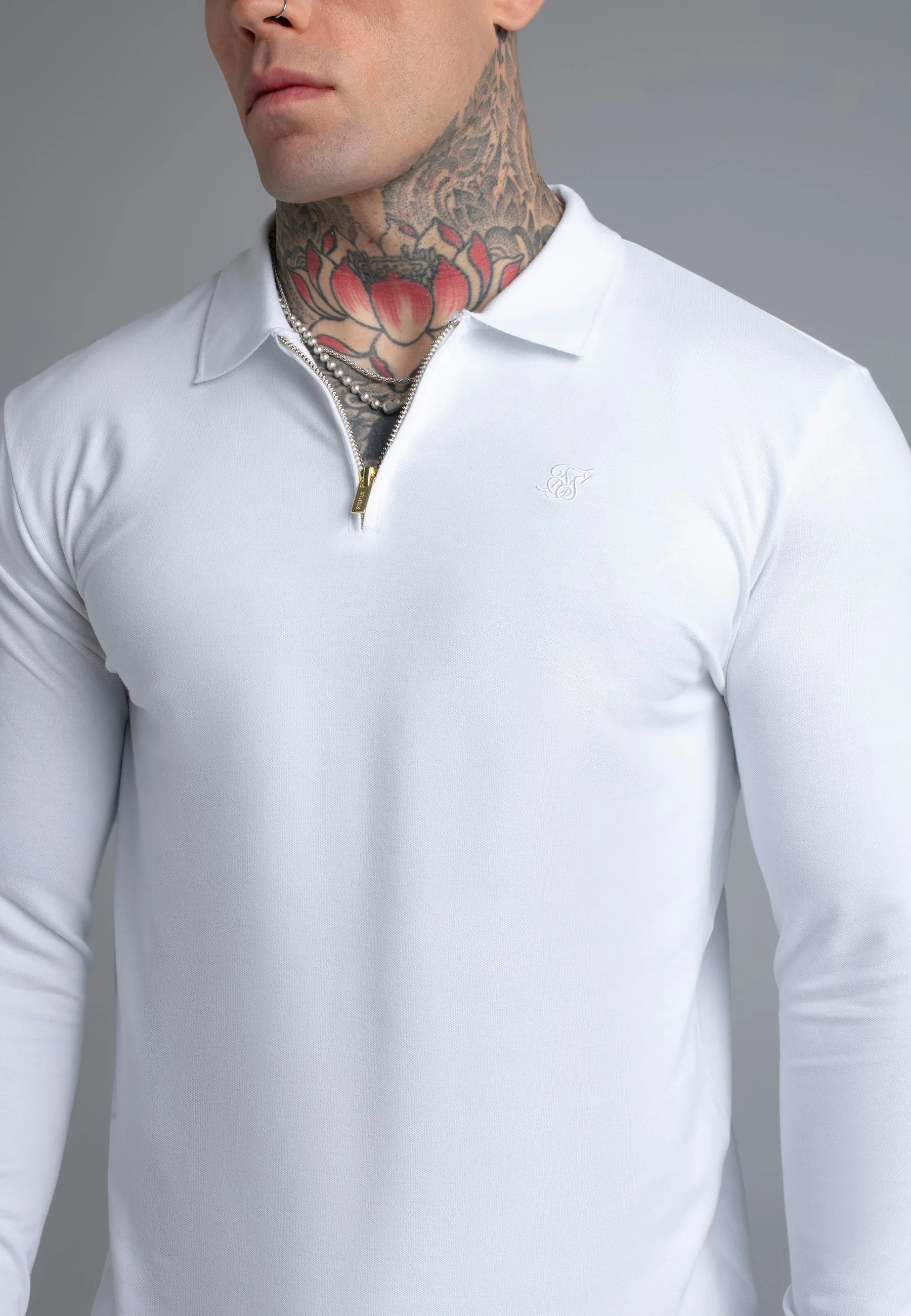White LS Zip Polo T-Shirt sold by Siksilk product image thumbnail 2