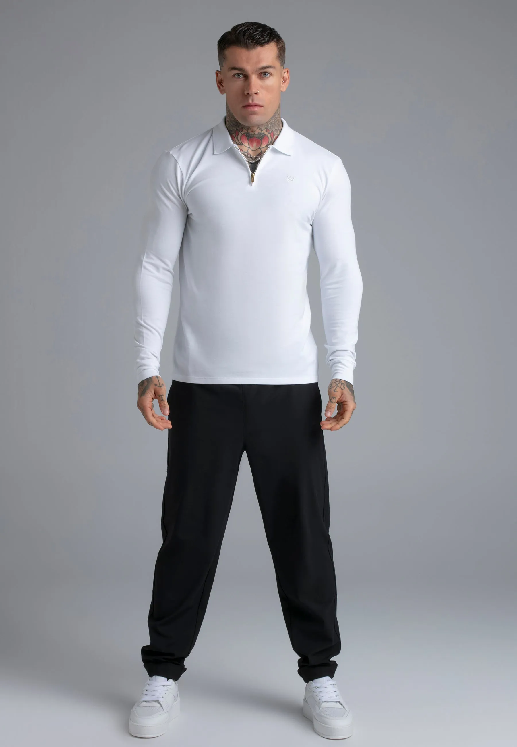 White LS Zip Polo T-Shirt sold by Siksilk product image thumbnail 3