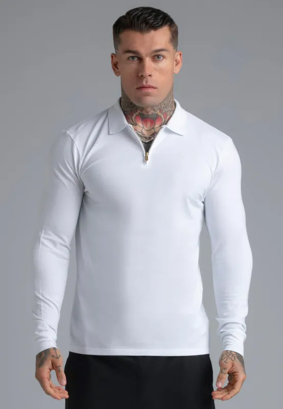 White LS Zip Polo T-Shirt sold by Siksilk