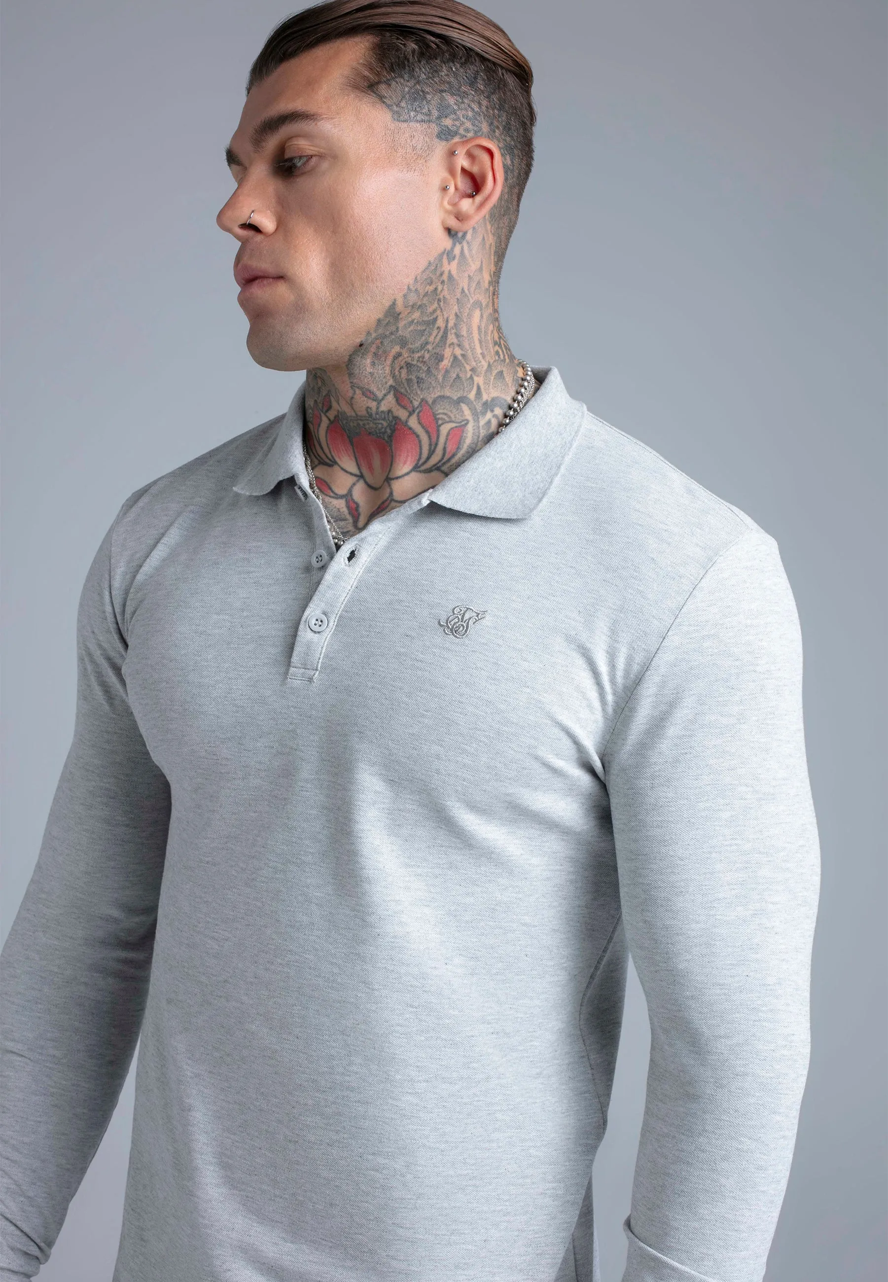 Grey Marl LS Button Polo sold by Siksilk product image thumbnail 2