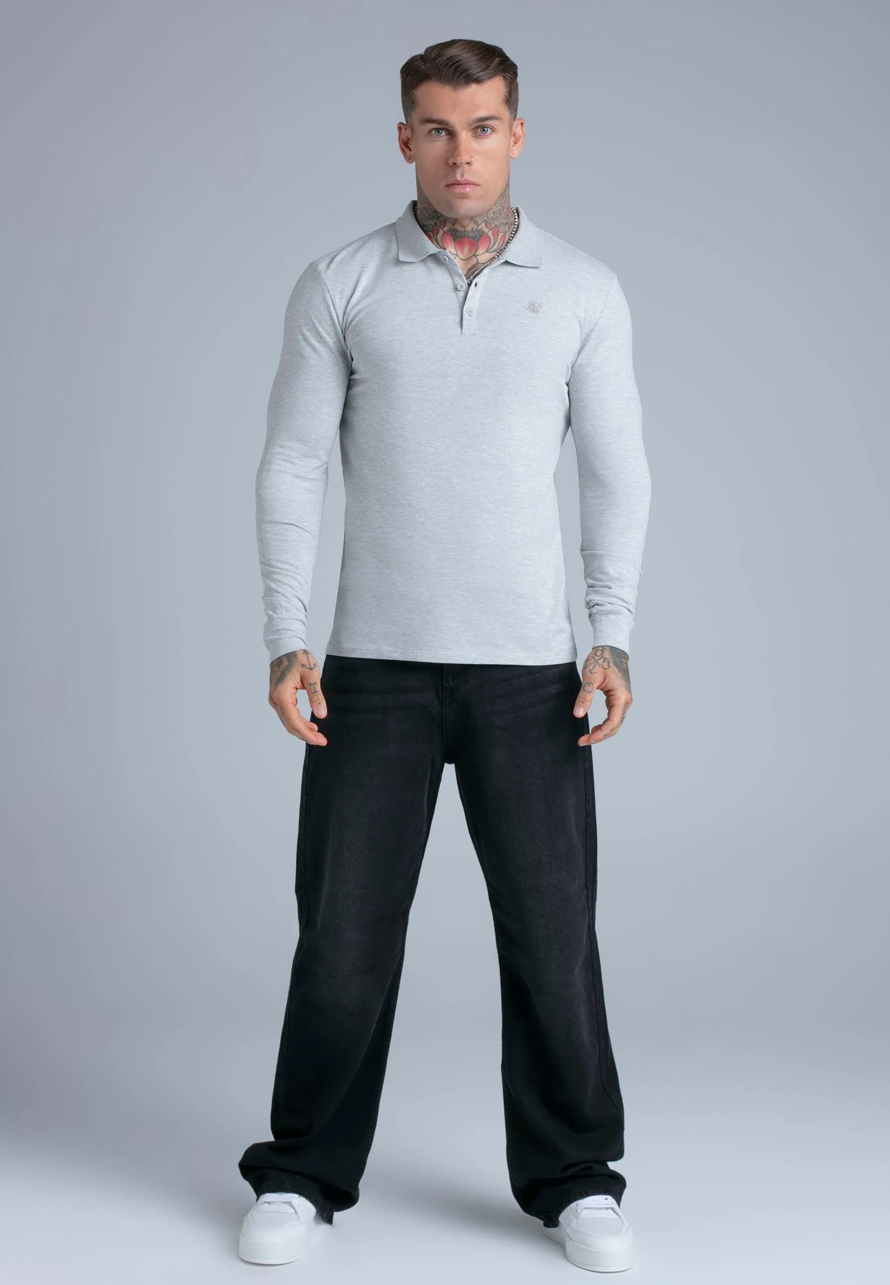 Grey Marl LS Button Polo sold by Siksilk product image thumbnail 3