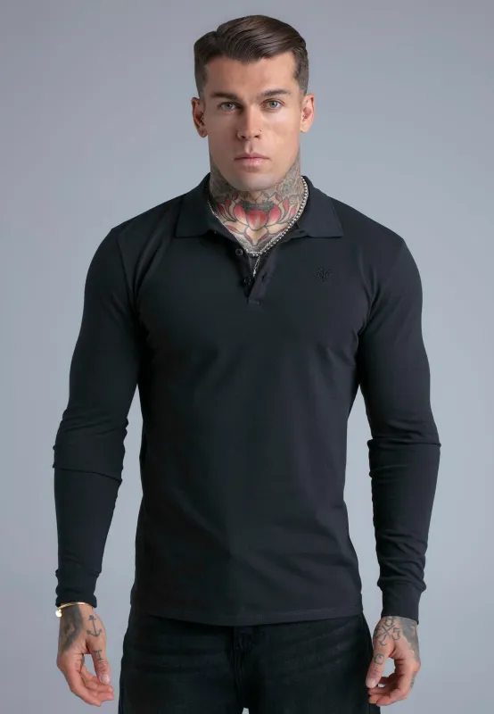 Black LS Button Polo sold by Siksilk