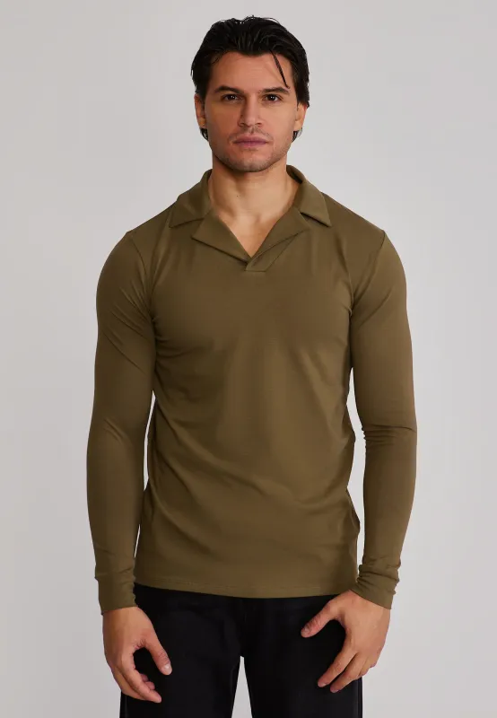 Khaki Green LS Revere Polo sold by Siksilk