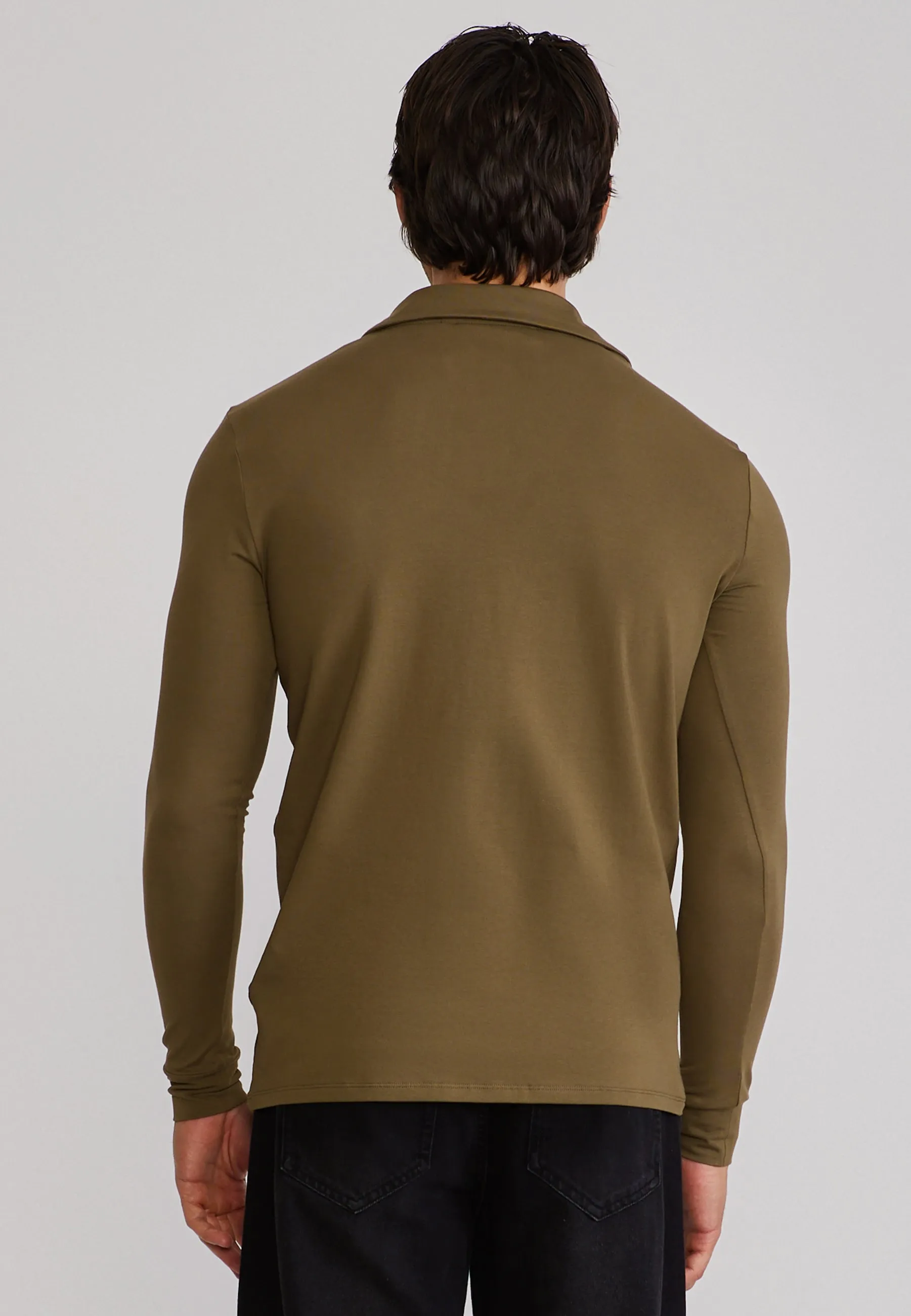 Khaki Green LS Revere Polo sold by Siksilk product image thumbnail 5