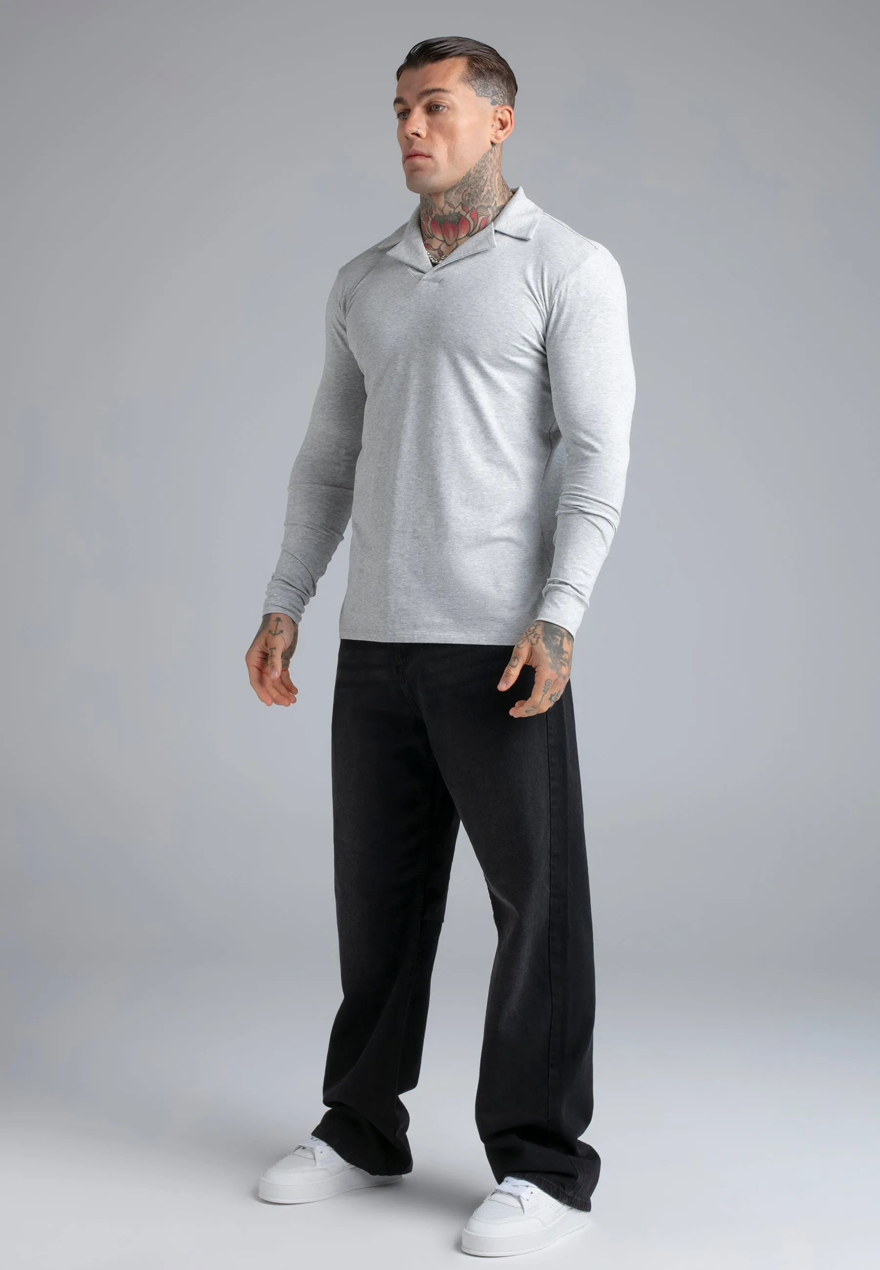 Grey Marl LS Revere Polo sold by Siksilk product image thumbnail 4