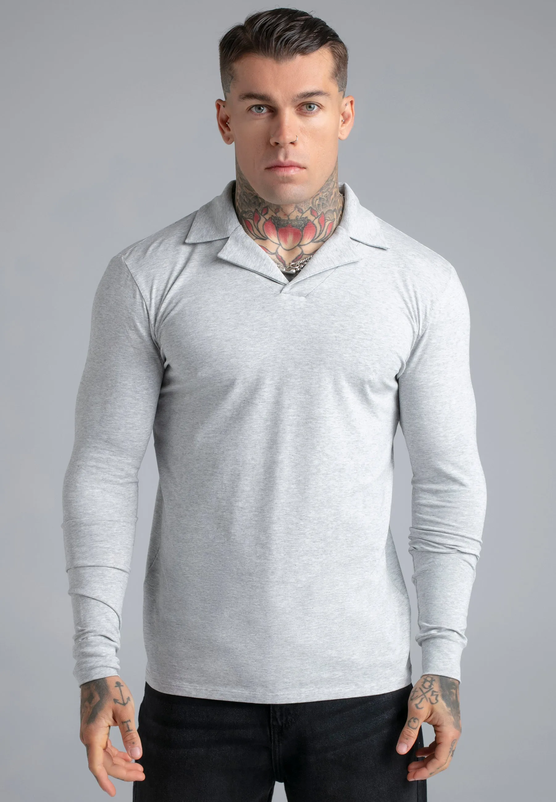 Grey Marl LS Revere Polo sold by Siksilk