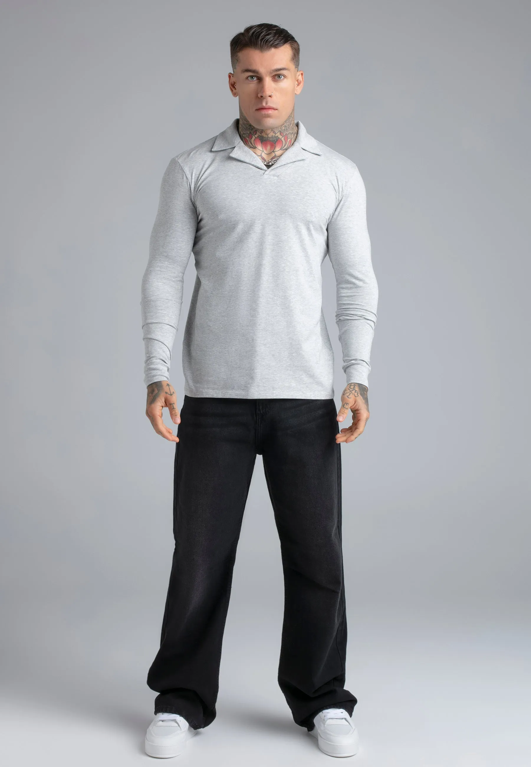 Grey Marl LS Revere Polo sold by Siksilk product image thumbnail 3