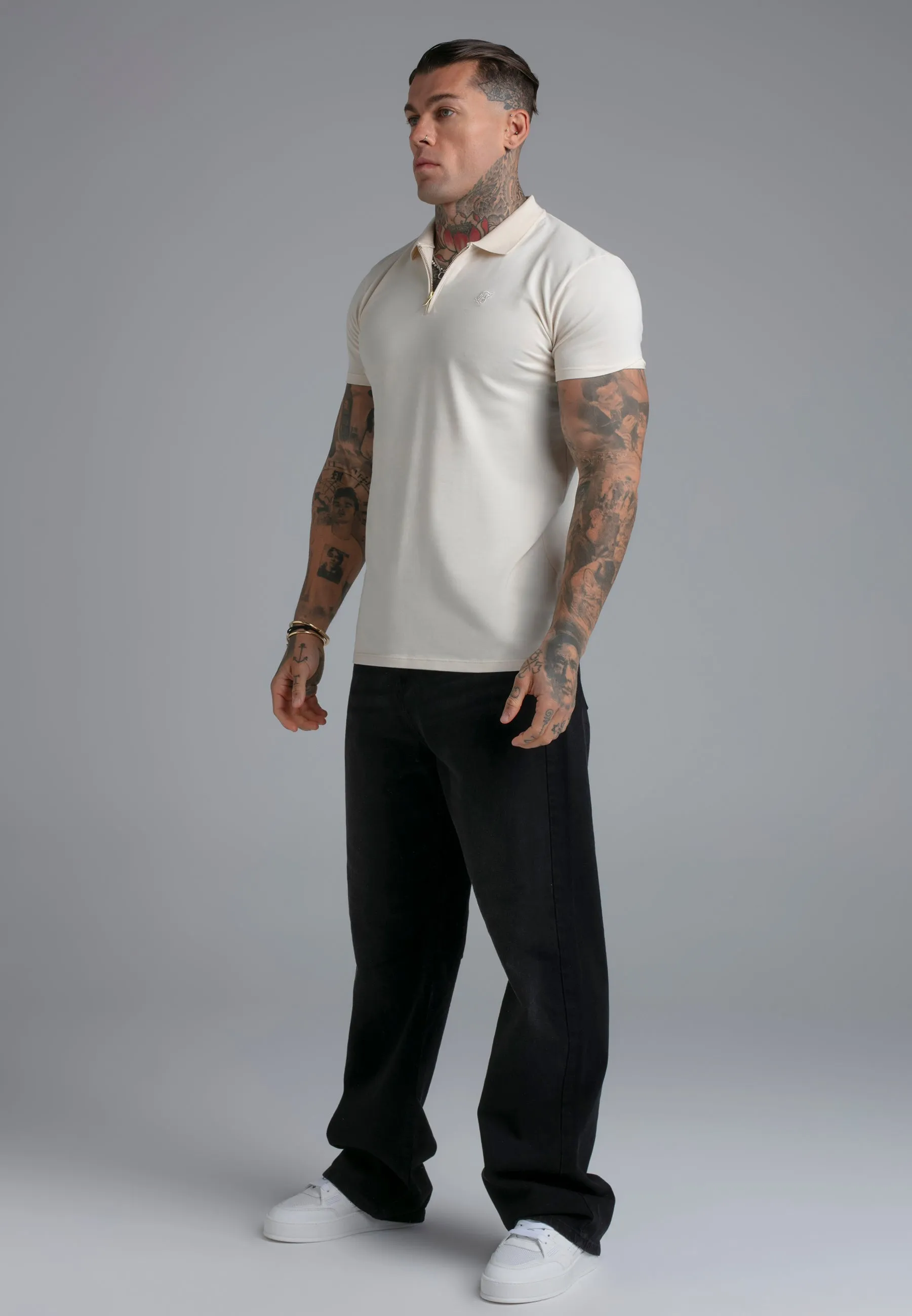 Ecru Zip Polo T-Shirt sold by Siksilk product image thumbnail 4