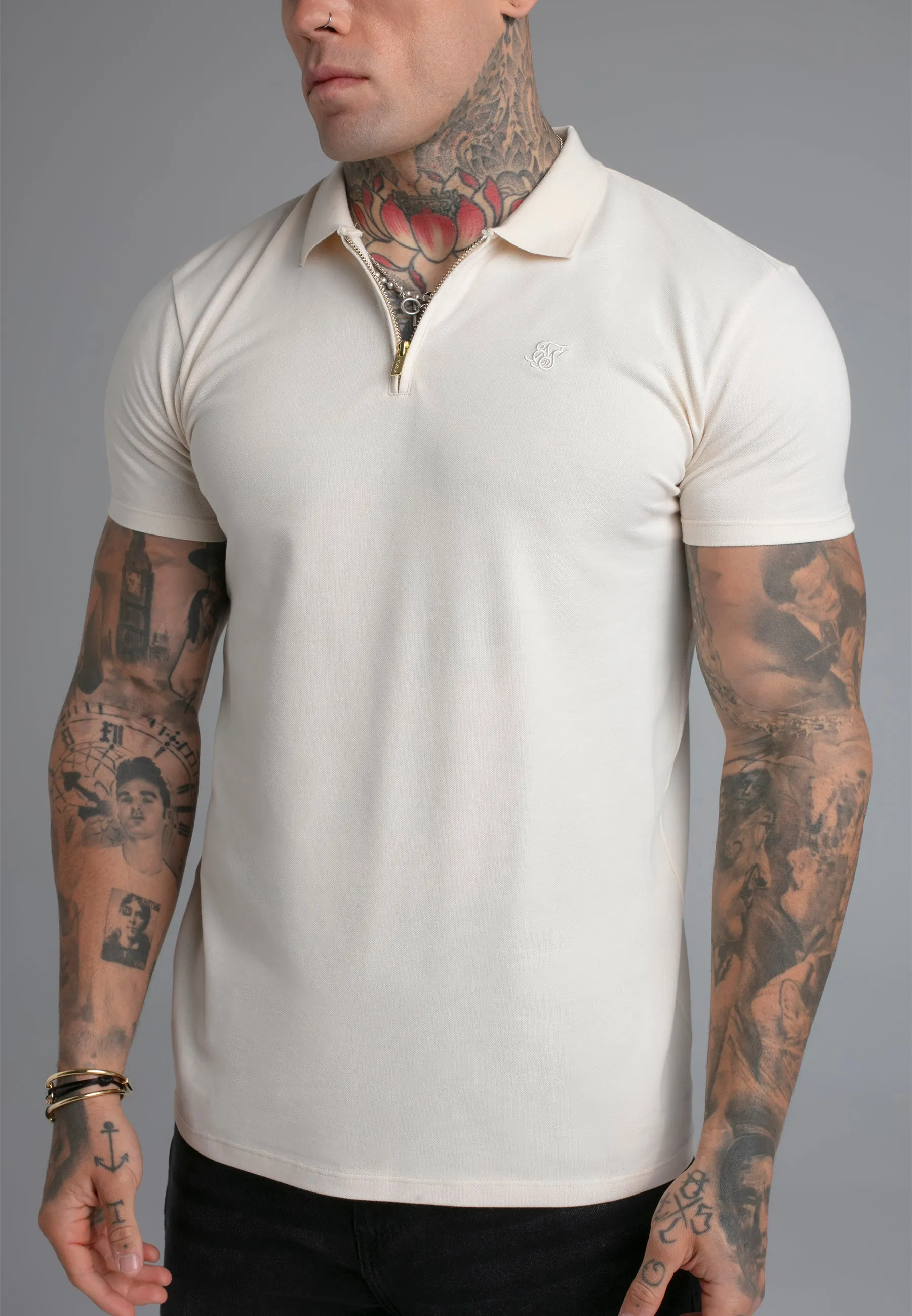Ecru Zip Polo T-Shirt sold by Siksilk product image thumbnail 2