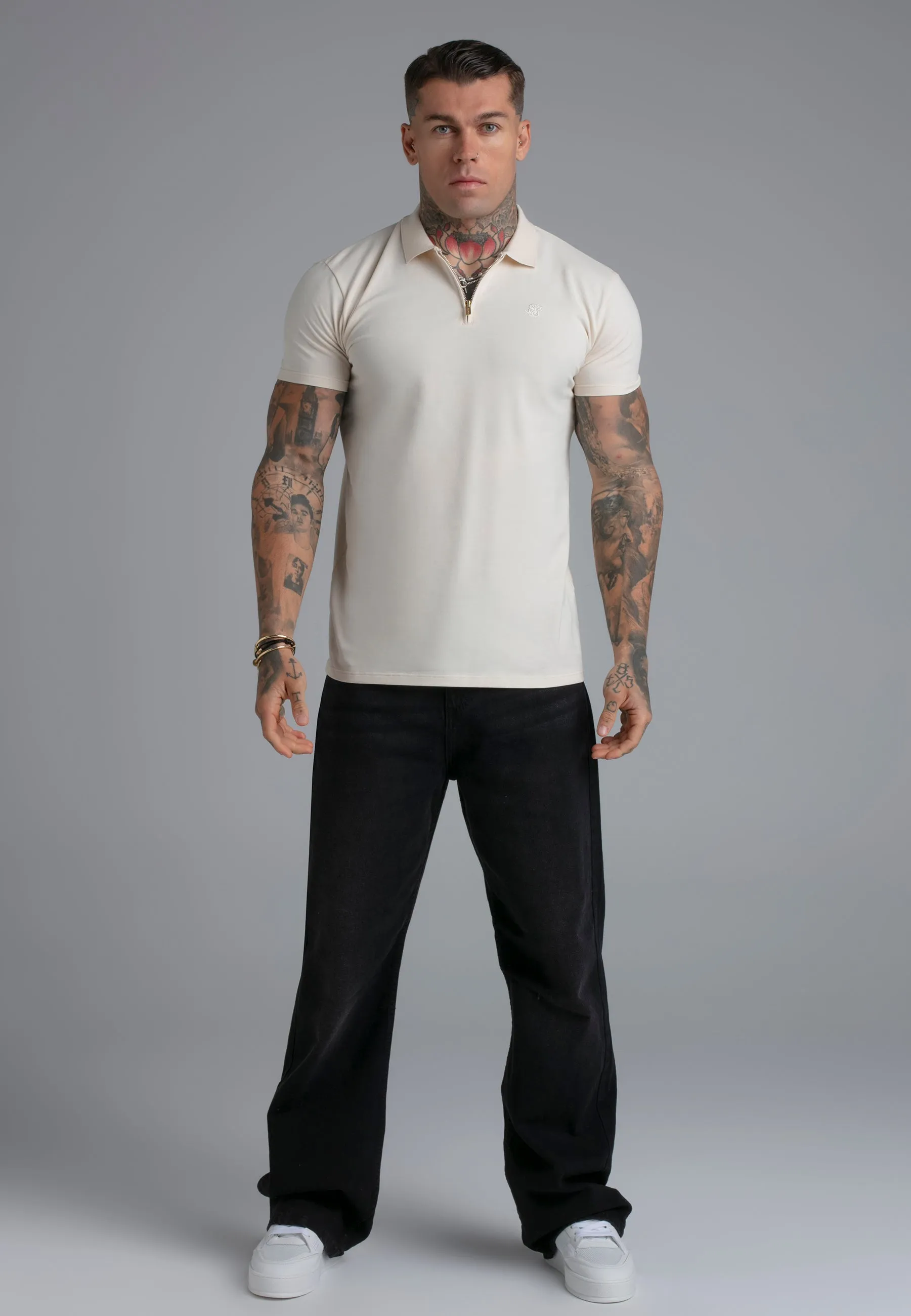 Ecru Zip Polo T-Shirt sold by Siksilk product image thumbnail 3
