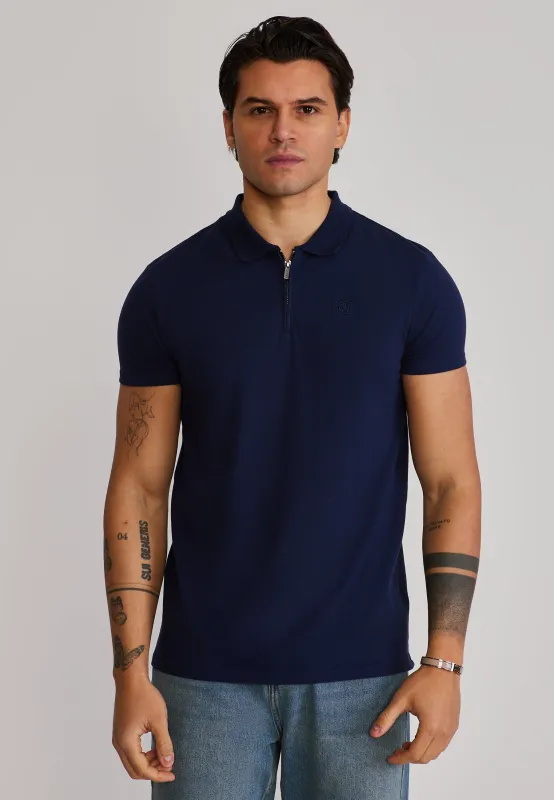 Navy Zip Polo T-Shirt sold by Siksilk