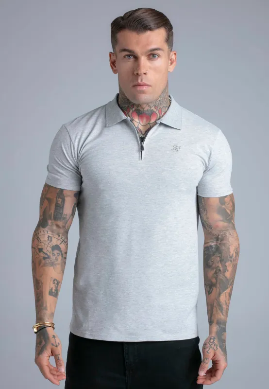 Grey Marl Zip Polo T-Shirt sold by Siksilk