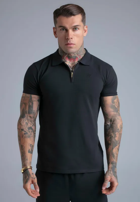 Black Zip Polo T-Shirt made by Siksilk