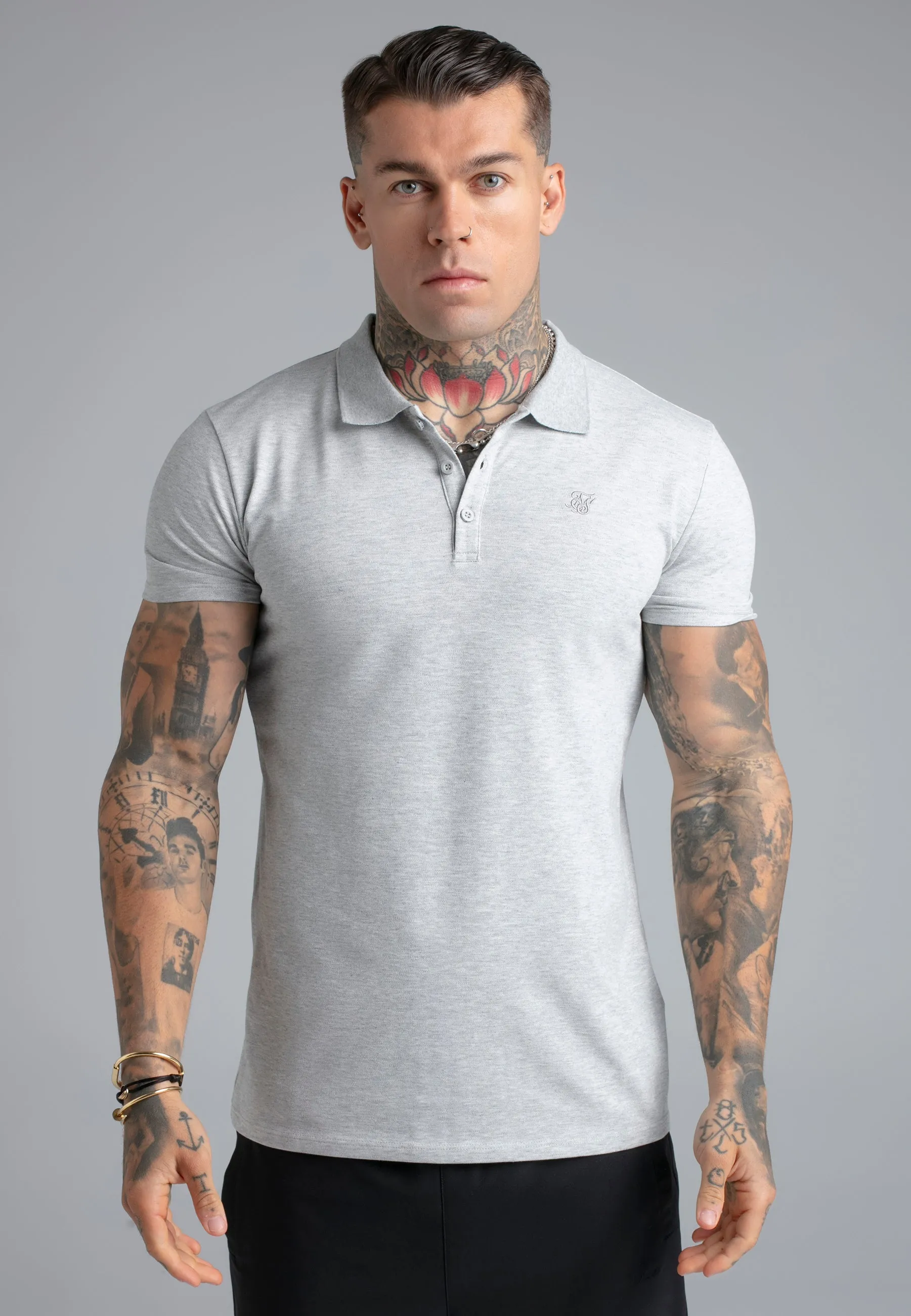 Grey Marl Polo T-Shirt sold by Siksilk