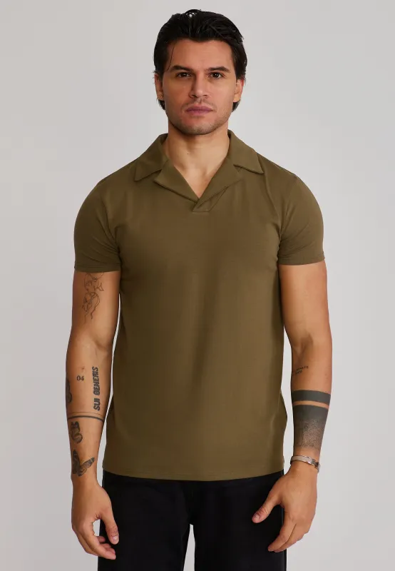 Khaki Green Revere Polo sold by Siksilk