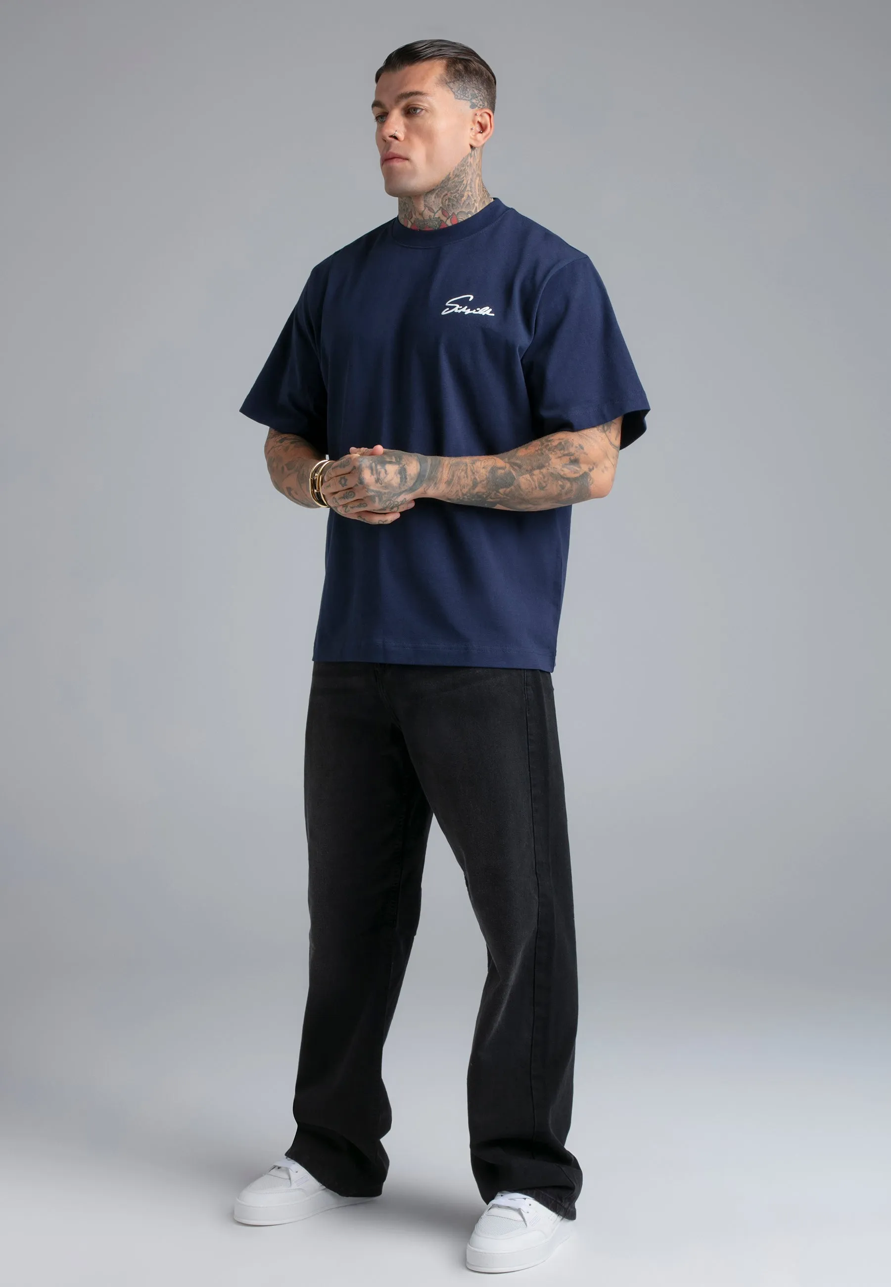 Navy Script T-Shirt sold by Siksilk product image thumbnail 4