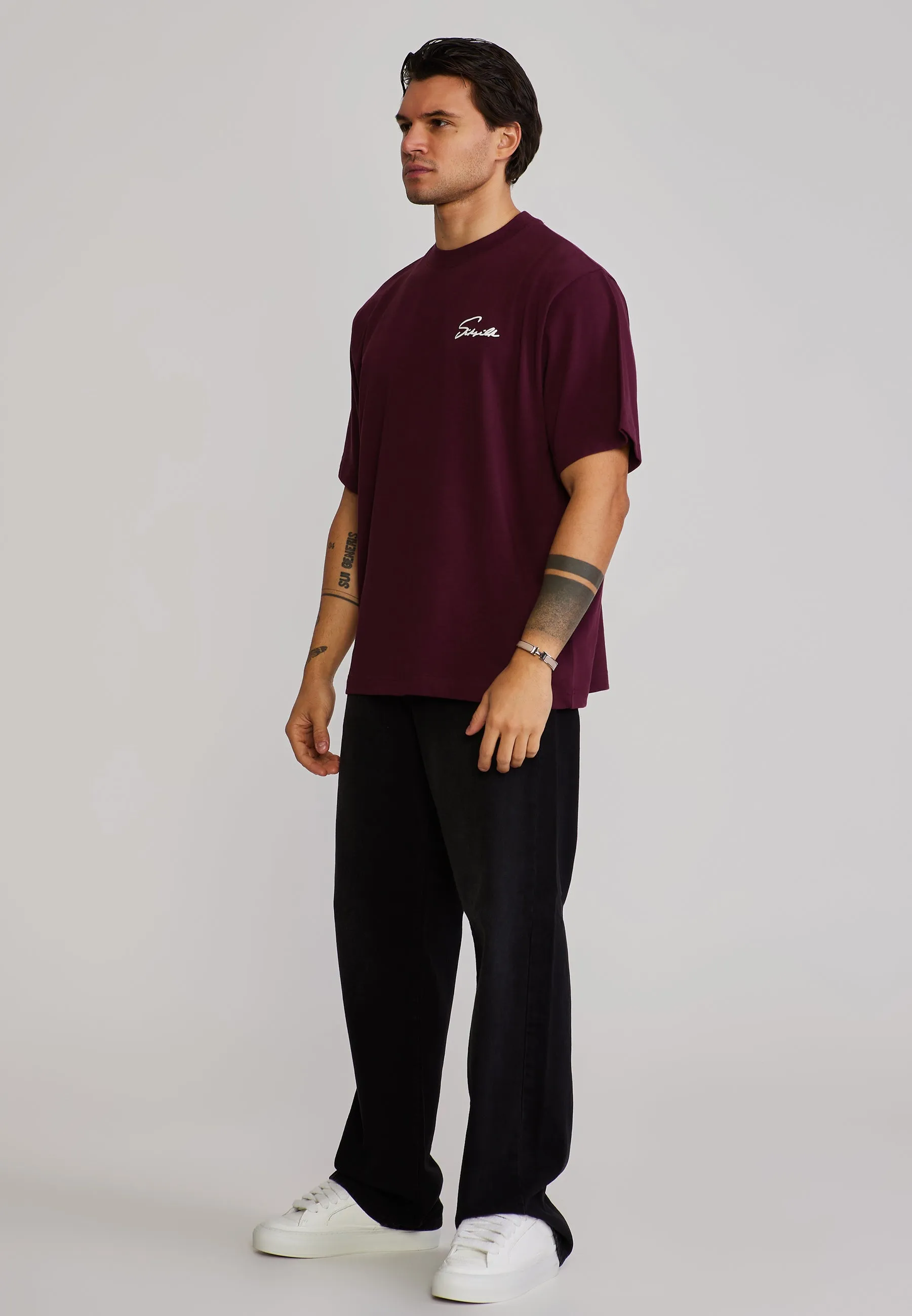 Burgundy Script T-Shirt sold by Siksilk product image thumbnail 4