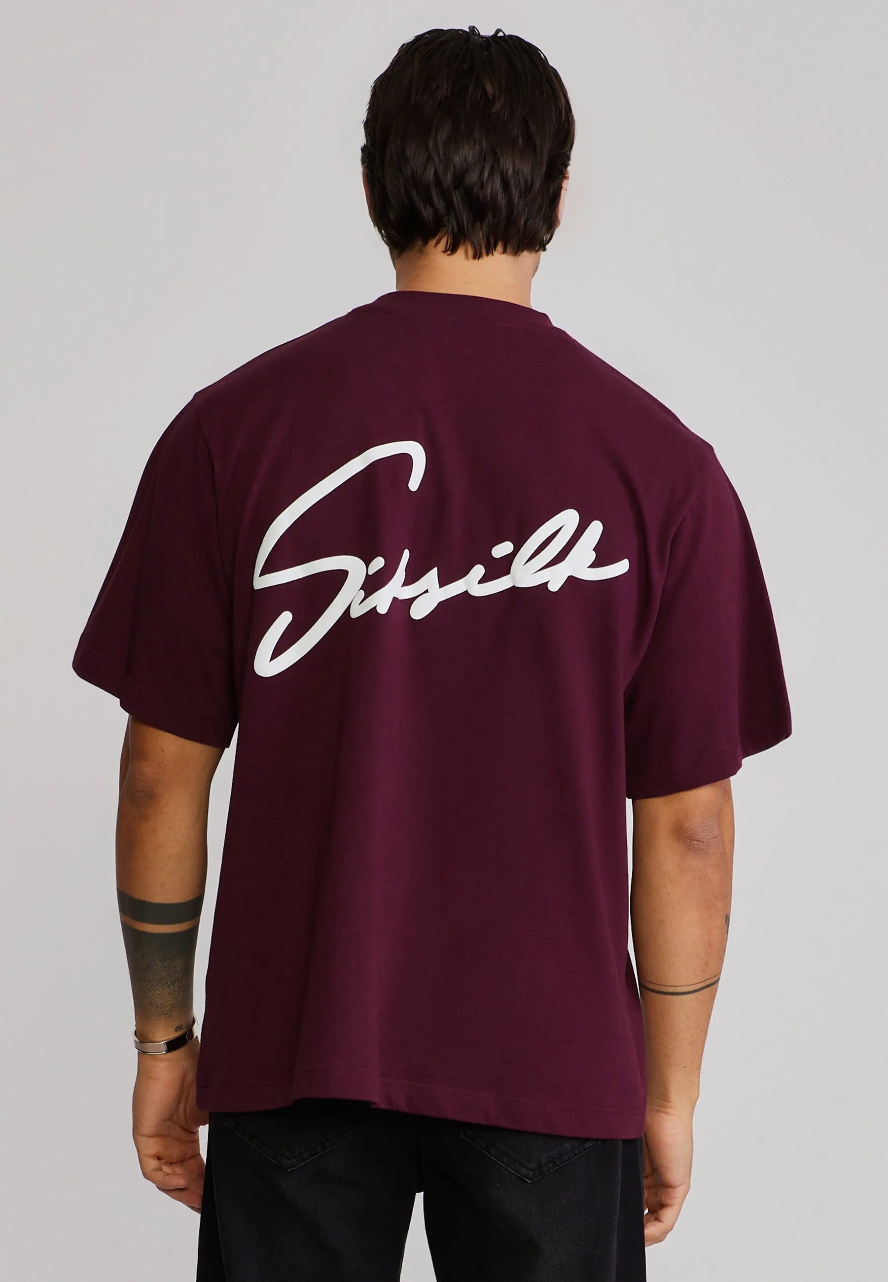 Burgundy Script T-Shirt sold by Siksilk product image thumbnail 2