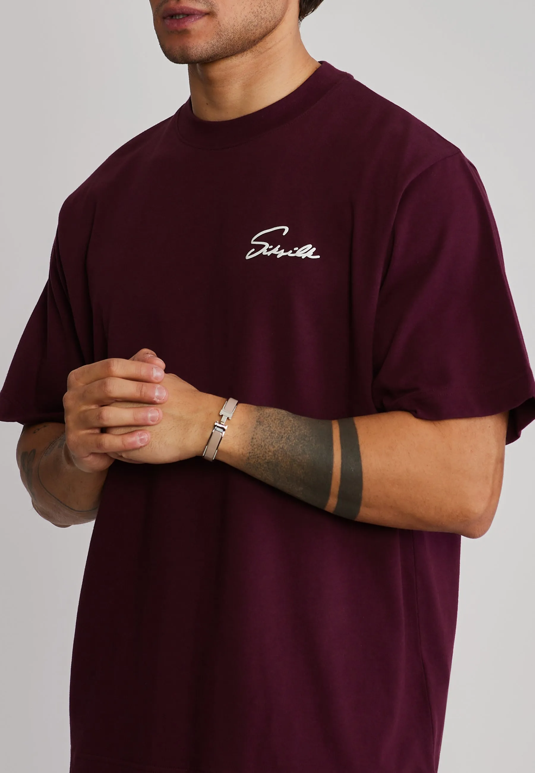 Burgundy Script T-Shirt sold by Siksilk product image thumbnail 3
