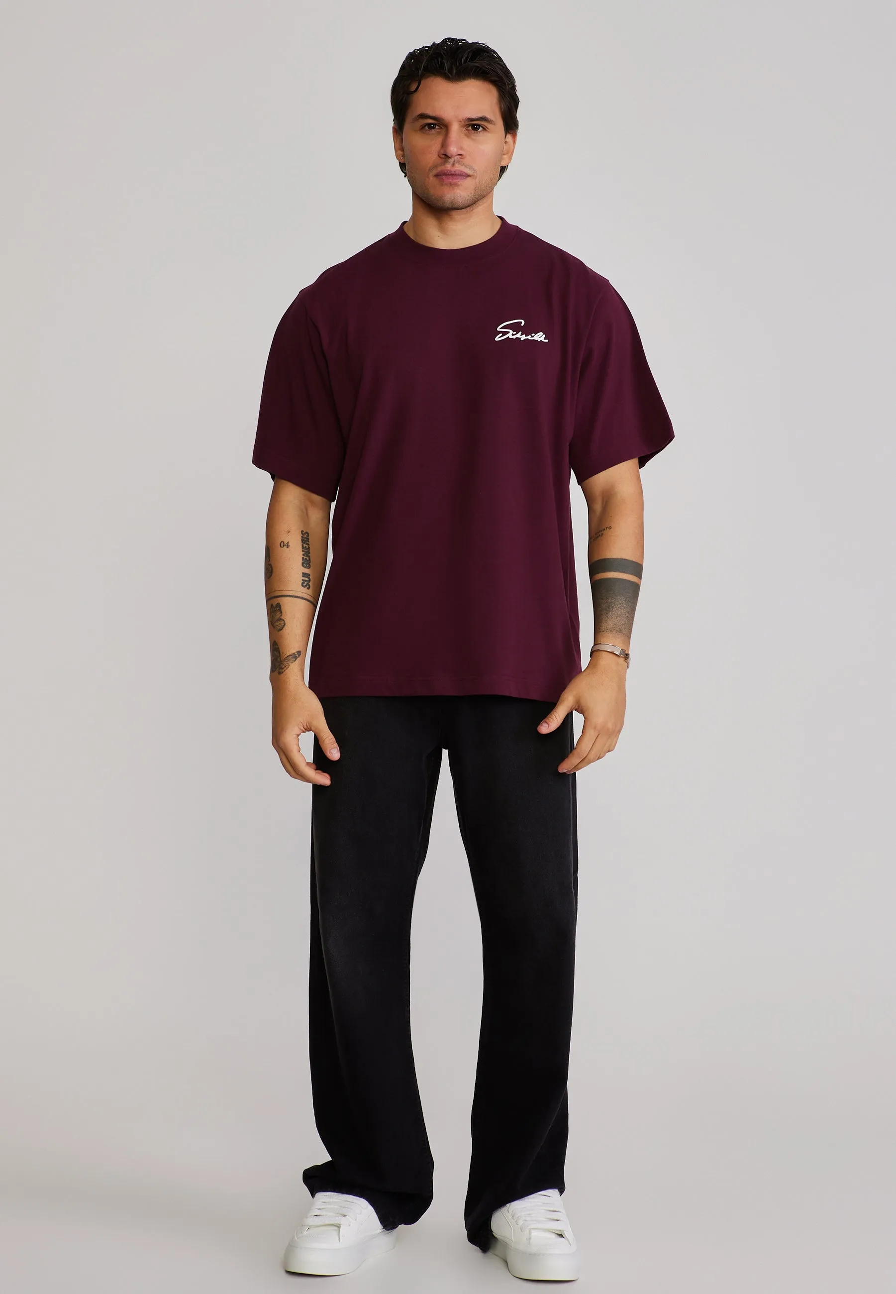 Burgundy Script T-Shirt sold by Siksilk product image thumbnail 5