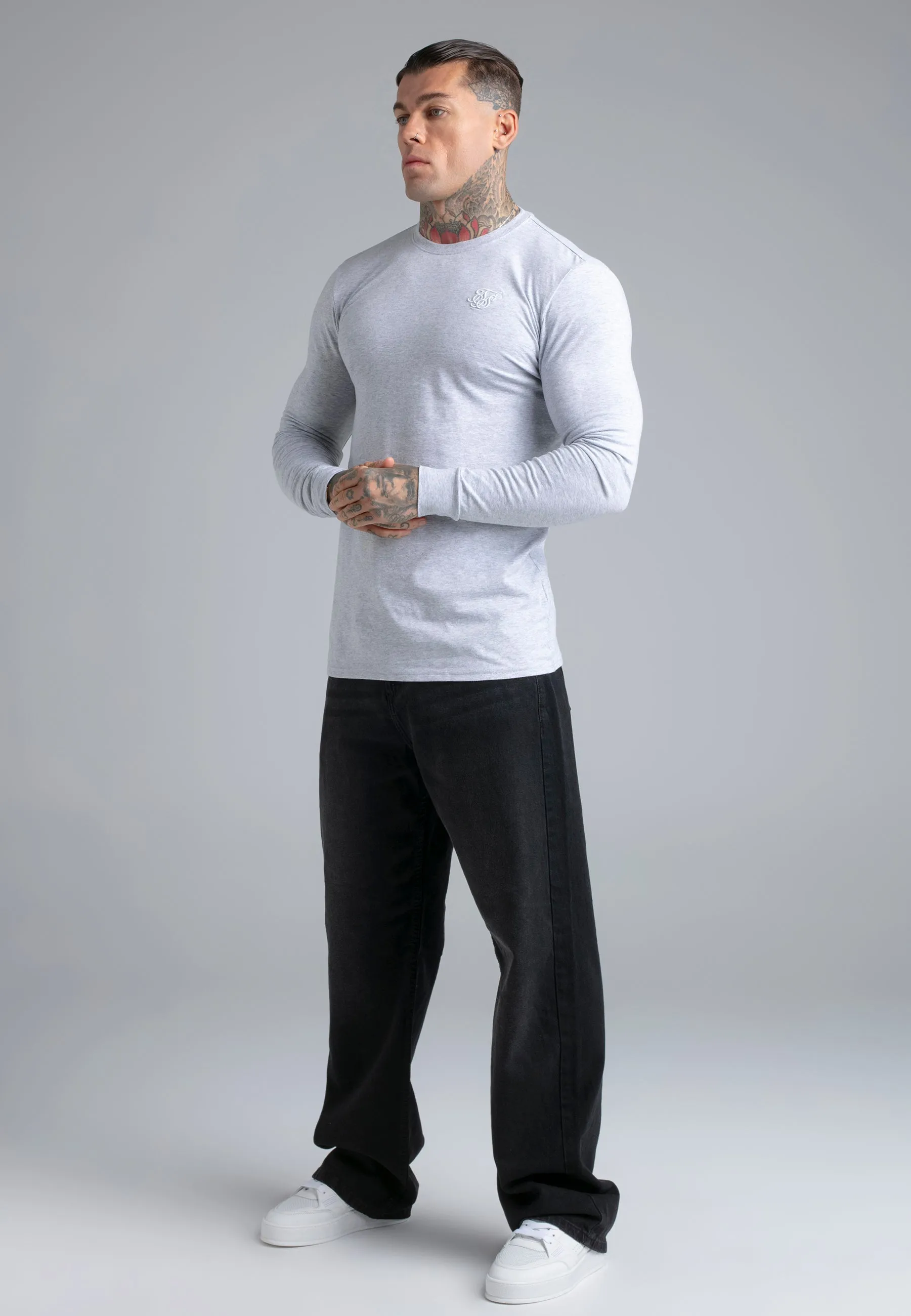 Grey Marl Essentials Long Sleeve T-Shirt sold by Siksilk product image thumbnail 4